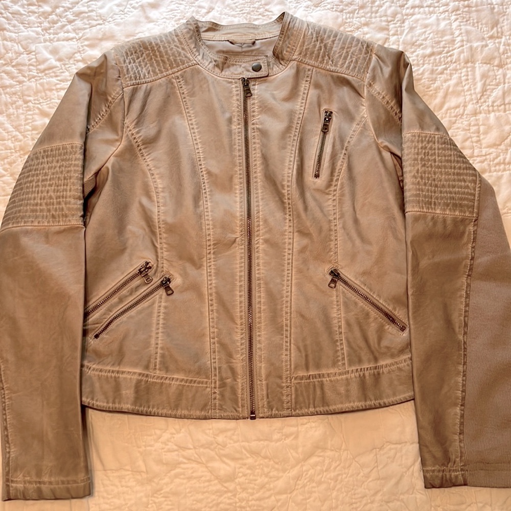 Tan Faux Leather Jacket XL